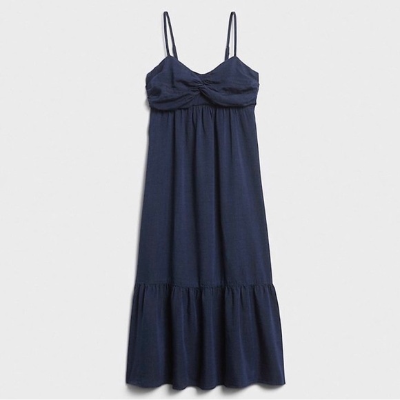 NWT Banana Republic Front Knot Flounce Hem Chambray Midi Dress Indigo 10 Petite - Picture 1 of 13